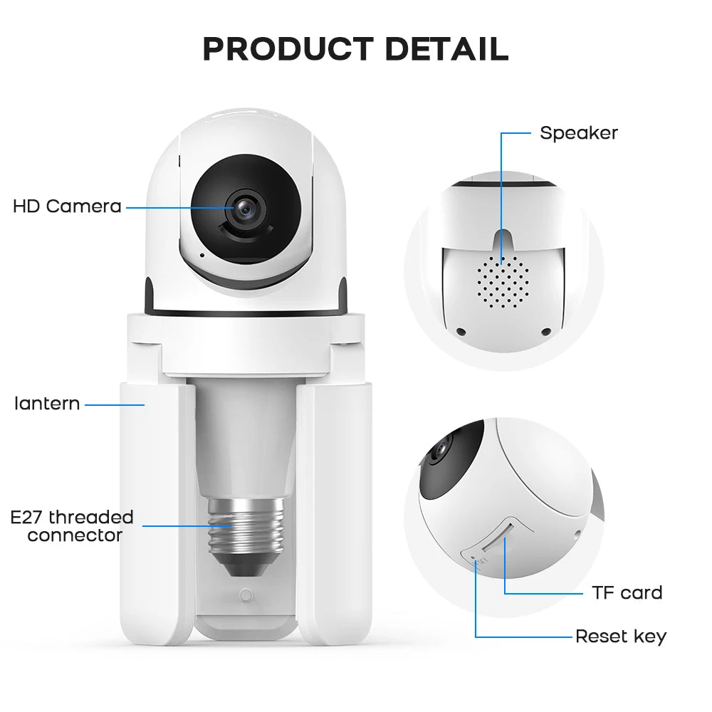 2K 3MP Smart WiFi Bulb Camera Wireless Outdoor Indoor Night Vision Motion Detection Two-Way Talk Compatible Tuya Smart Life app