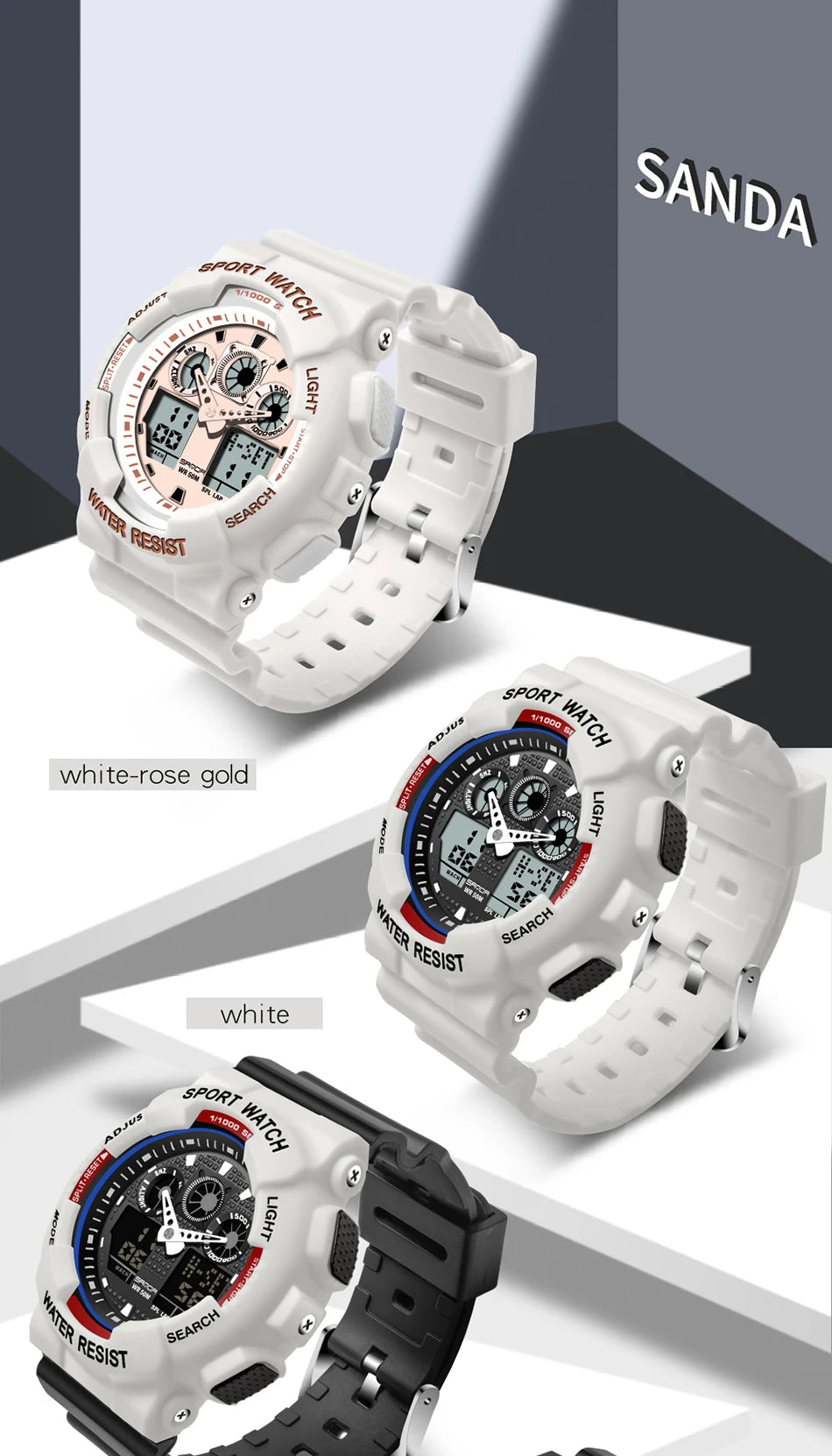 Sport Watch Men Luxury Double Time Electrconi Watches Women's Wristwatch Fashion Shockproof Stopwatch Military Sports Clock