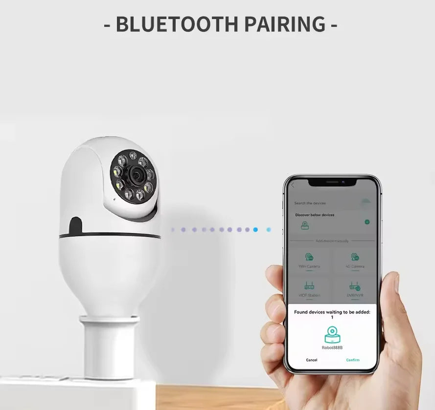 Light Bulb Security Cameras Outdoor Wireless WiFi Camera 5GHz, 360 Degree, E27 Light Socket Screw In Securi