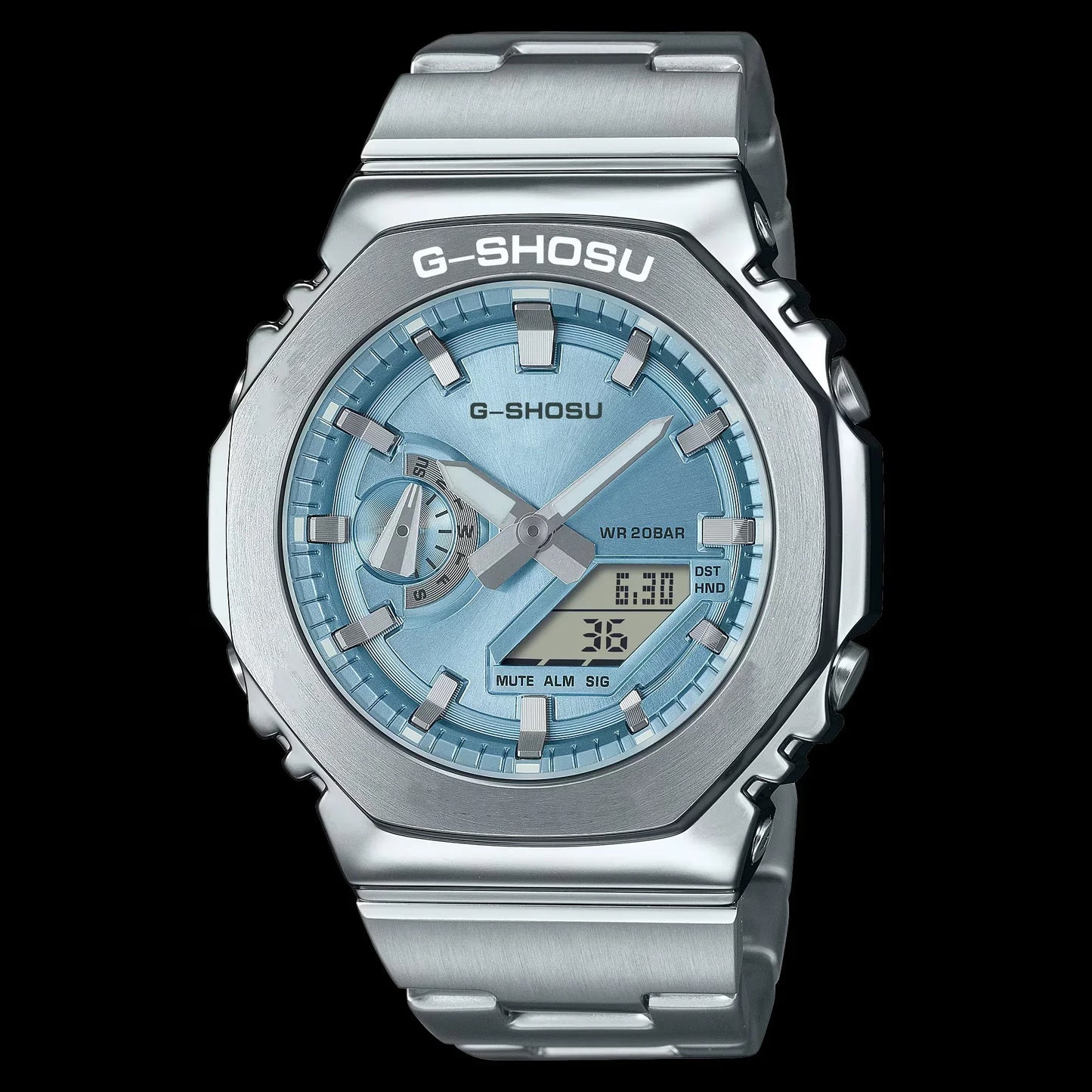 Electronic Unisex Watch Full Digital Sports Function LED Alloy Large Dial World Time Steel Strap GMB Oak Series