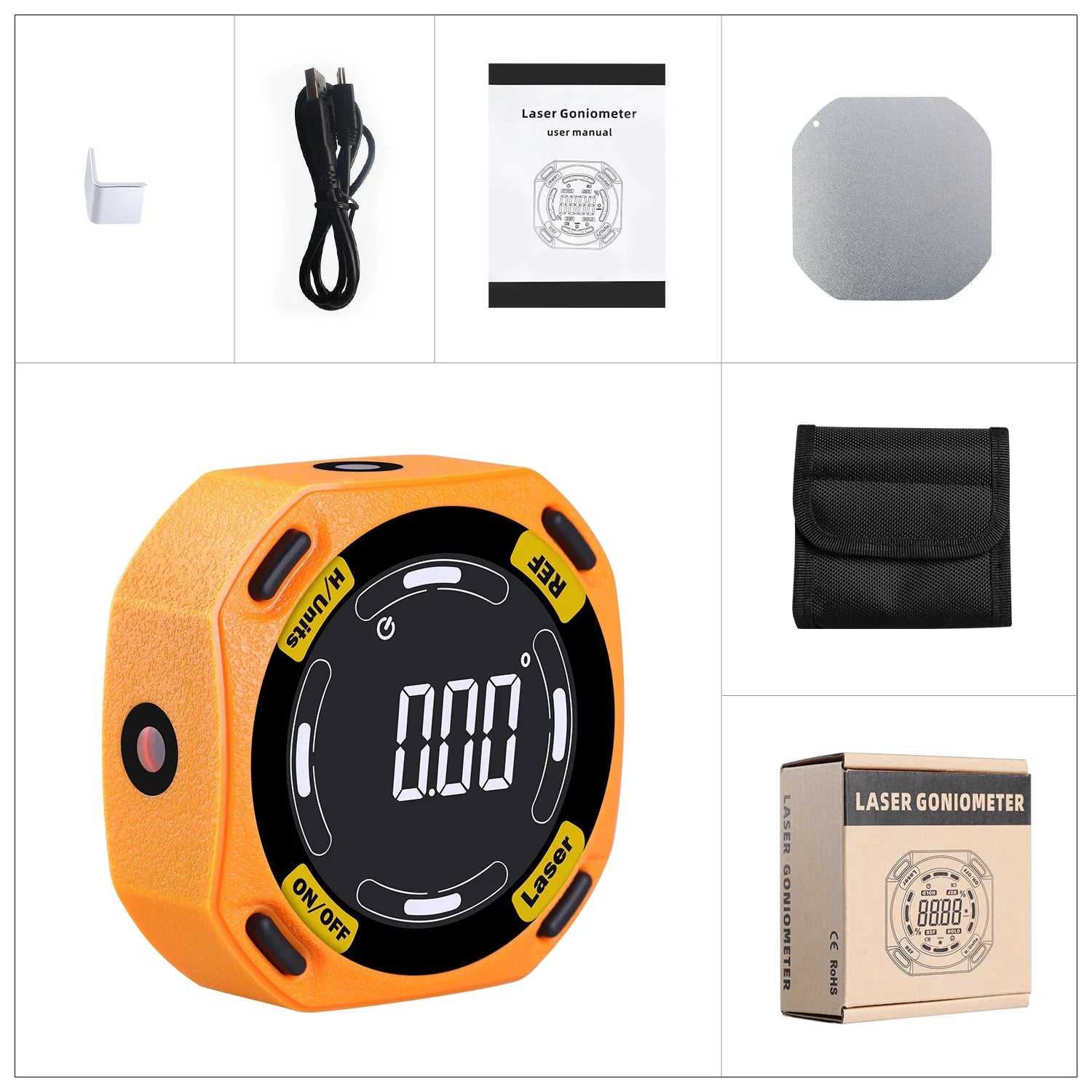 RZ Digital Inclinometer Laser Angle Finder  3-in-1 Line Protractor 4X90 Degree