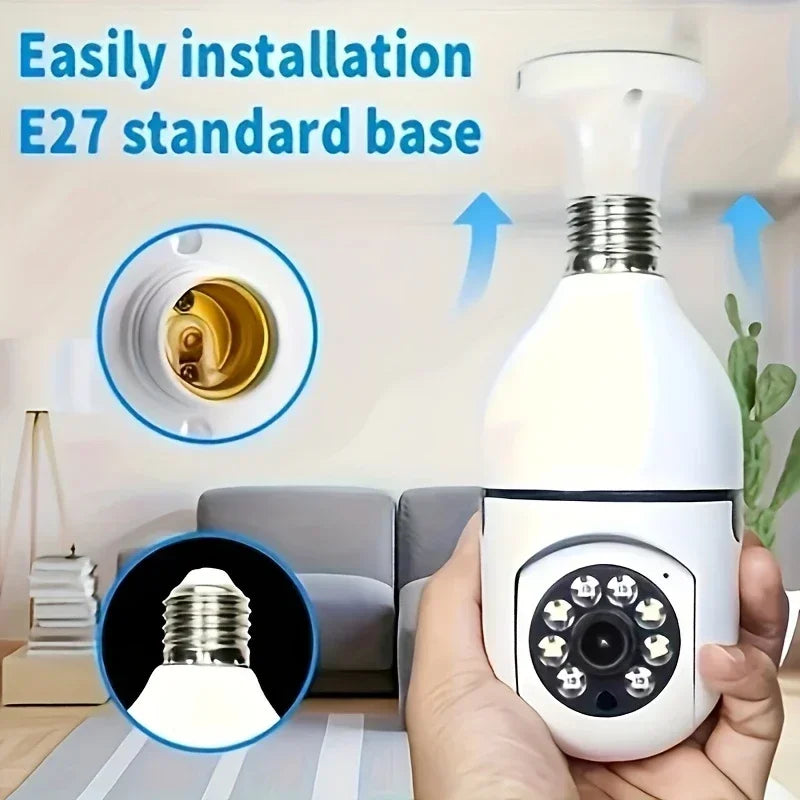 Light Bulb Security Cameras Outdoor Wireless WiFi Camera 5GHz, 360 Degree, E27 Light Socket Screw In Securi