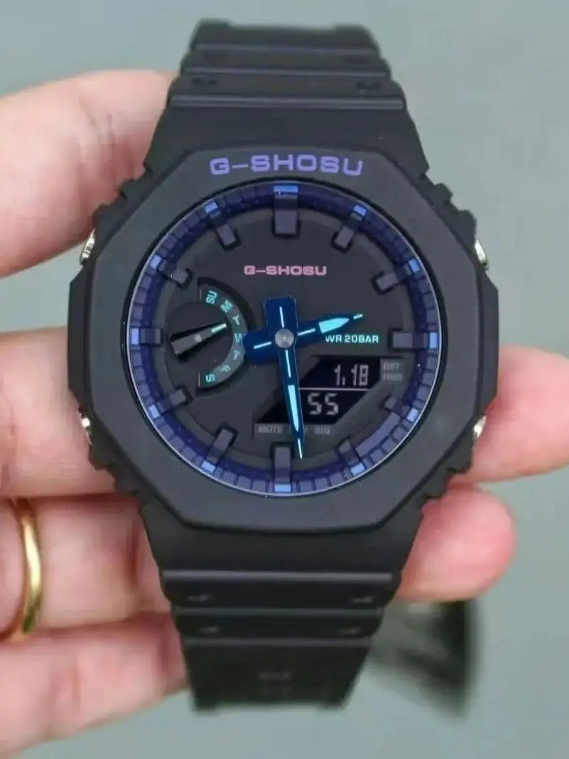 Star Sports Unisex Watch Full Function World Time Auto Hand Lift Lamp LED Dual Display Rubber Strap