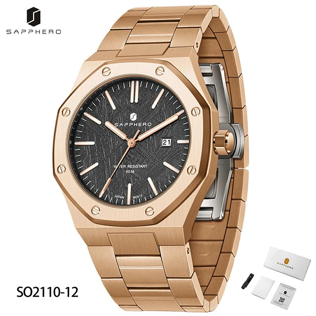 SAPPHERO Men's Watch, Stainless Steel Strap, Water-Resistant Design, Automatic Calendar, Festive Gifts, Exquisite Gift Box Clock