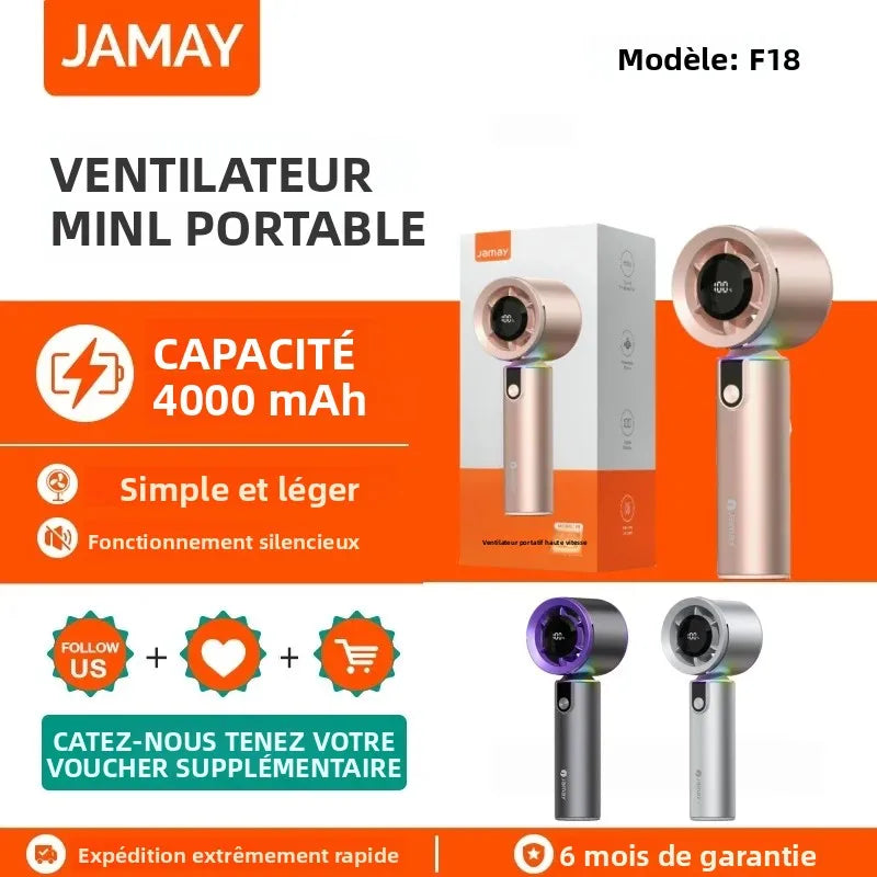 Portable Handheld Turbo Fan with LED Screen 5 Adjustable Speed Levels High Wind Cooling USB Rechargeable Summer Outdoor 4000mAh