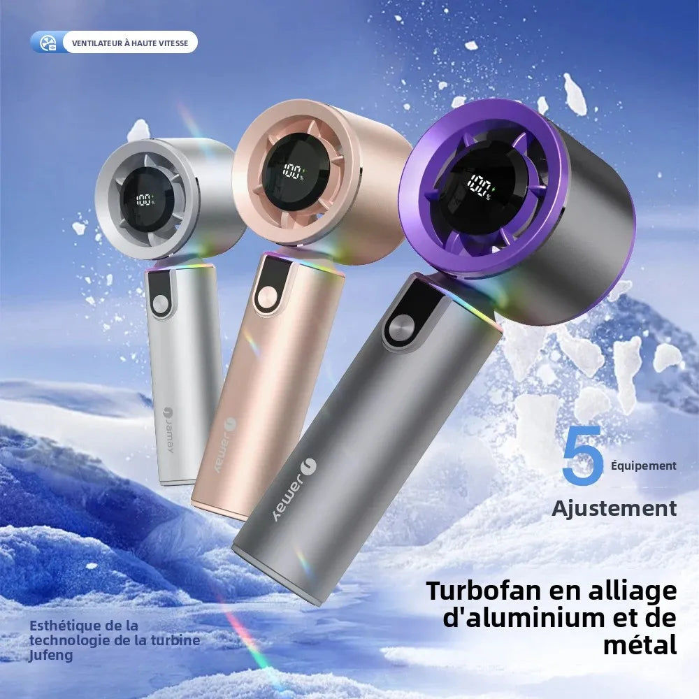 Portable Handheld Turbo Fan with LED Screen 5 Adjustable Speed Levels High Wind Cooling USB Rechargeable Summer Outdoor 4000mAh