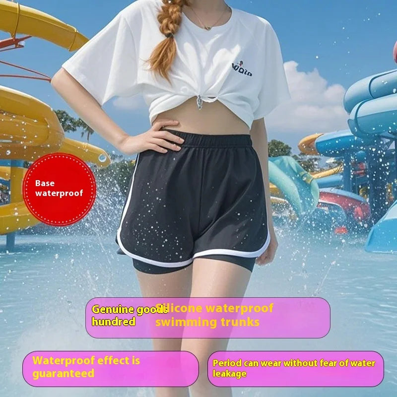 Waterproof Silicone Swim Trunks Quick-Dry Anti-Bacterial Beach Swimming Shorts Men Women High-Waisted Pool Water Park Rafting