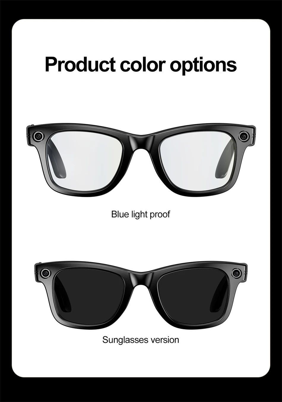 AI Smart Glasses with HD Camera for Photos Videos Hands-Free Vlog Recording Camera Glasses Audio for Driving Outdoor Sunglasses