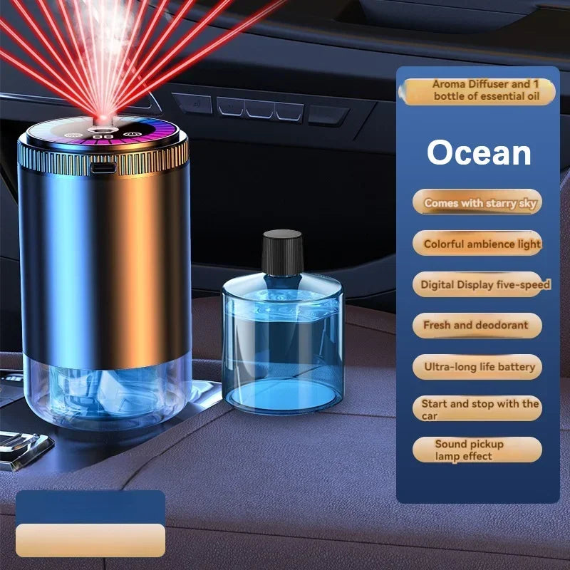 Smart Car Air Freshener Rechargeable Aroma Diffuser 5 Levels of Adjustable Intelligent  Diffuser Pickup Light Starry Sky Summit