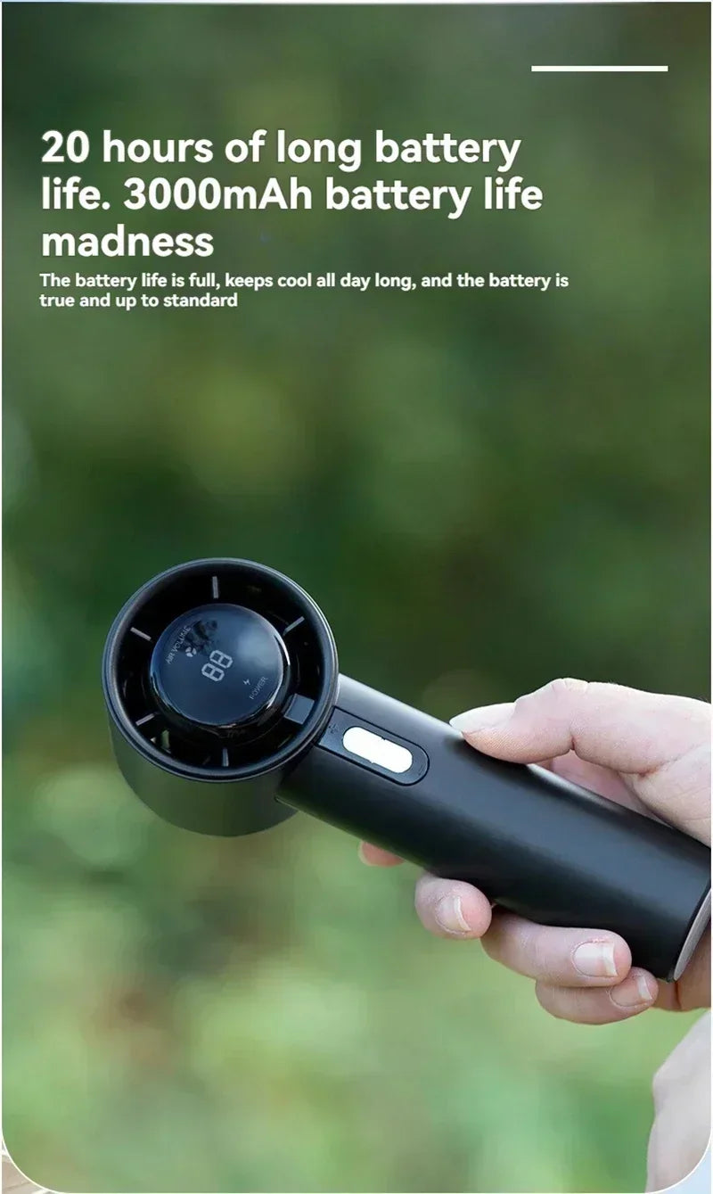 2025 Portable Turbo Handheld Fan - 100-Speed Adjustable, USB Rechargeable Mini Fan with LED for Camping, Outdoor & Travel