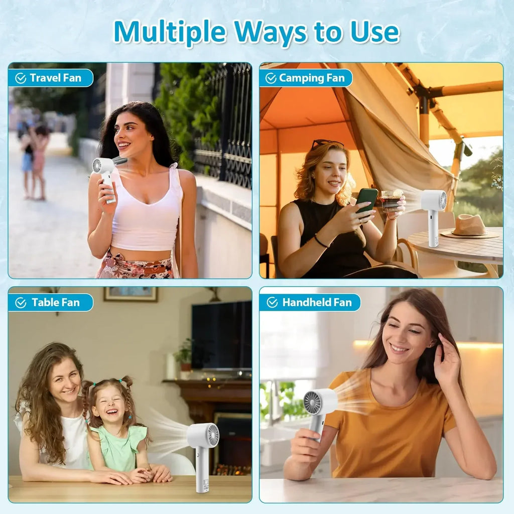 Portable Handheld Fan Turbo Fan High Speed Powerful with USB for Outdoor Camping Travel Desktop Folding Summer