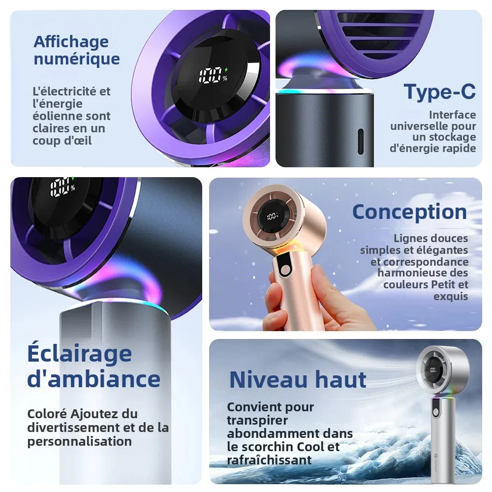 Portable Handheld Turbo Fan with LED Screen 5 Adjustable Speed Levels High Wind Cooling USB Rechargeable Summer Outdoor 4000mAh