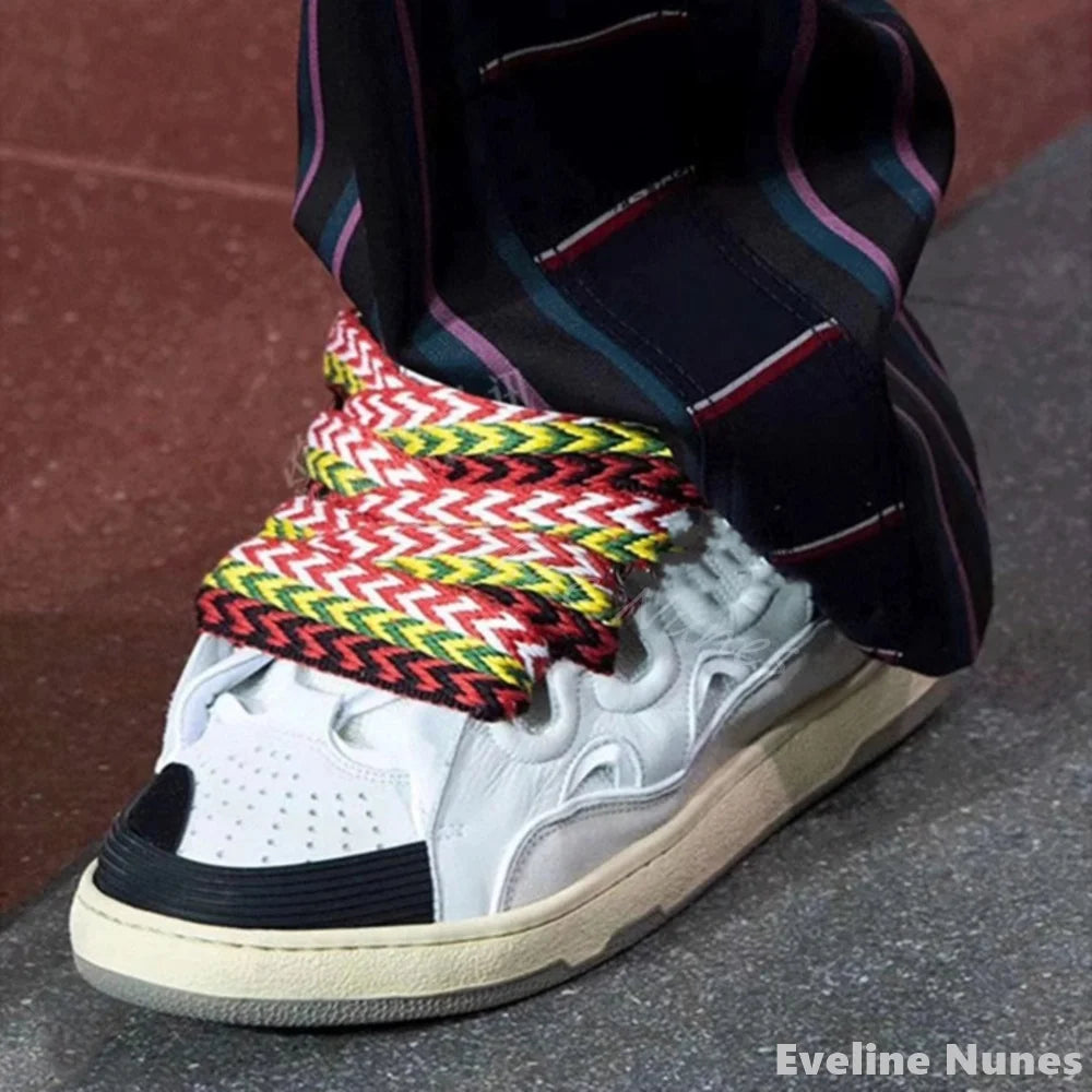 Thick Soled Casual Sports Shoes Men/women Colorblock Lace Up Round Toe Couples Colors Skateboard Shoes 2024 New Fashion Shoes