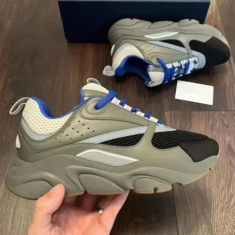 Spring Summer Fashion B22 Breathable Casual Snug Flat Bottom Low-top Shoes Men's Round Toe Net Cloth Patchwork Lace-Up Shoes