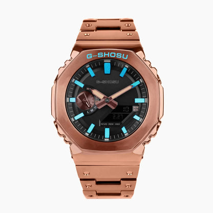 Electronic Digital Sports Unisex Watch Full Function LED Alloy Large Dial World Time Steel Strap GMB Oak Series