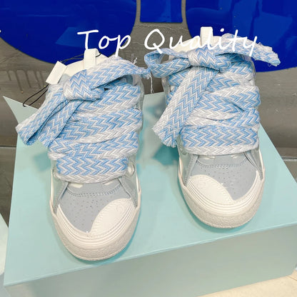 Men's Women's Casual Shoes sports shoes Thick tongue Colorful shoelace Matching  leather material Splicing color design
