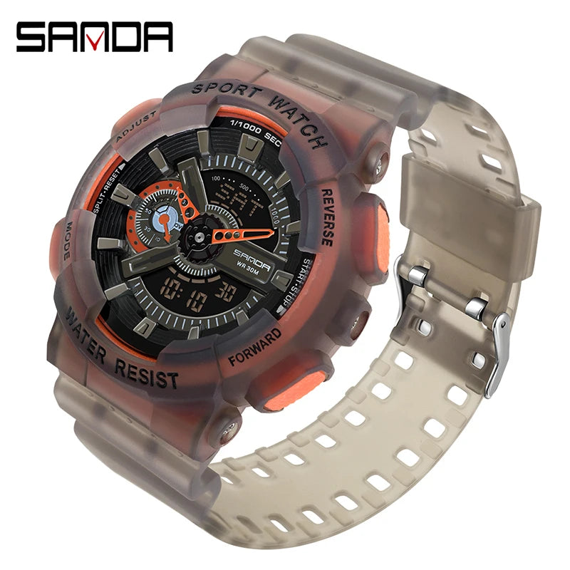 Sanda new 3029 watch luminous fashion personality Electronic Watch fluorescence watch Shell Man Watch