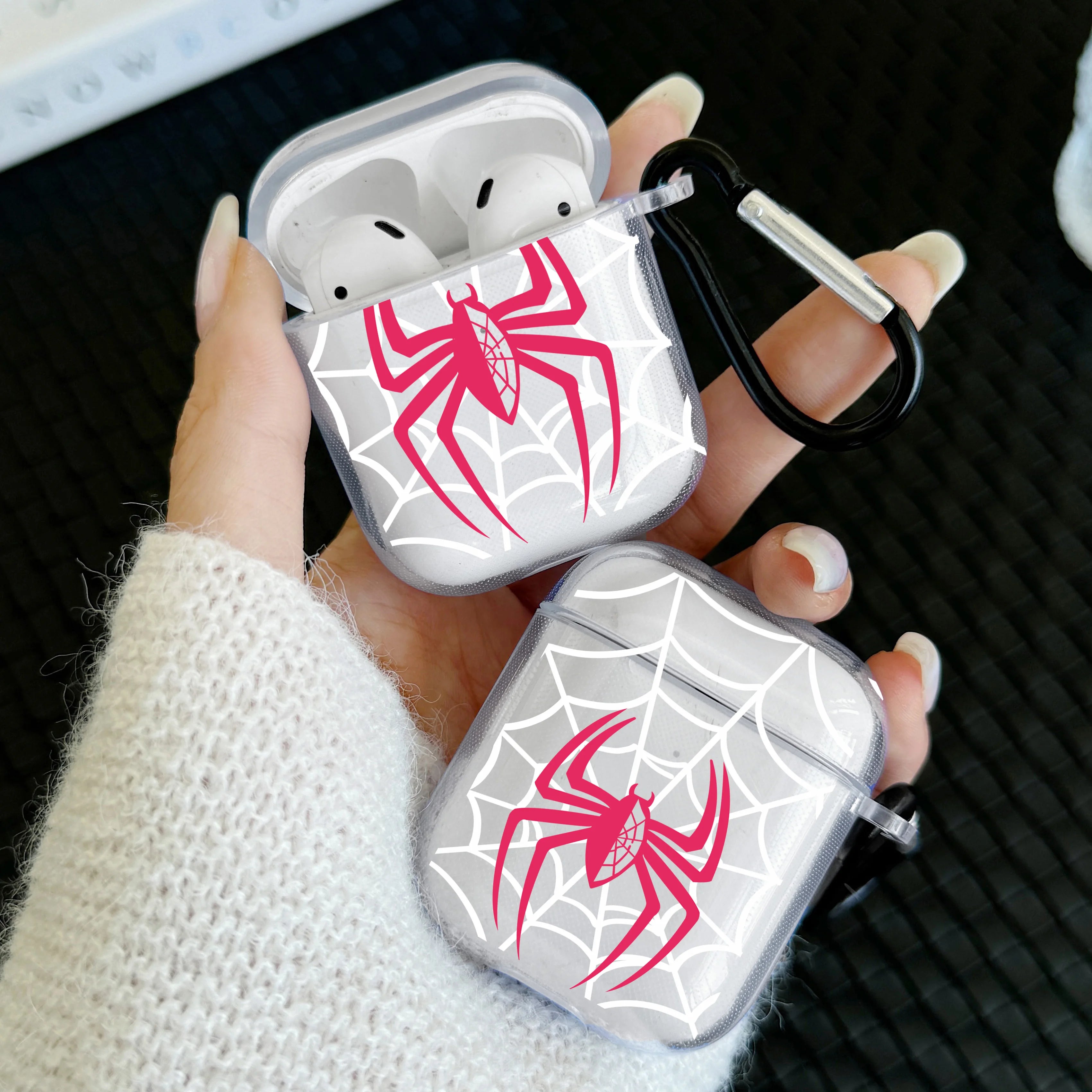 Transparent Spider Headphone Case For Airpods Pro 2 TPU Soft Cover For AirPods 1 2 3 4 Pro Rose Red Headphone Protective Case