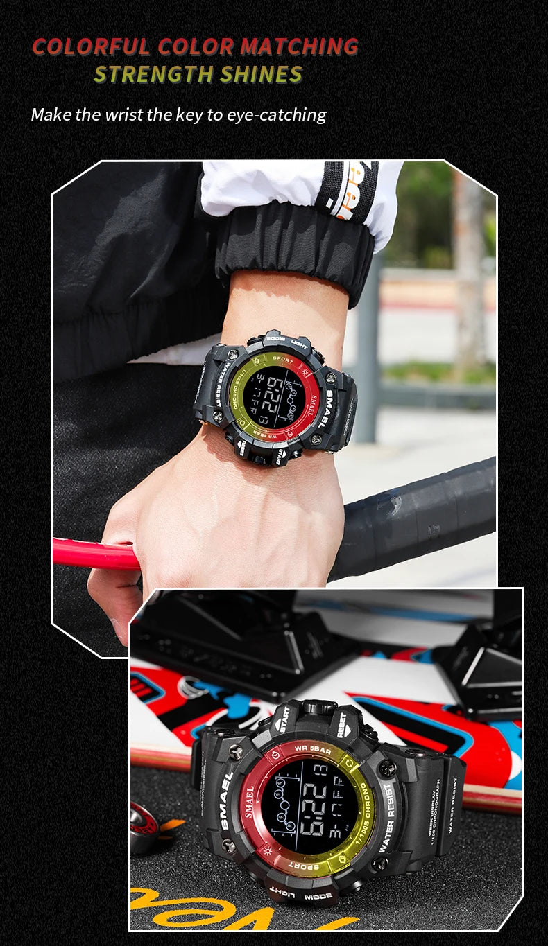 SAMEL Men Digital Watch Sport Shock Military Watches Waterproof Tactical Electronic Wristwatch Green Male Large Face Sport Clock