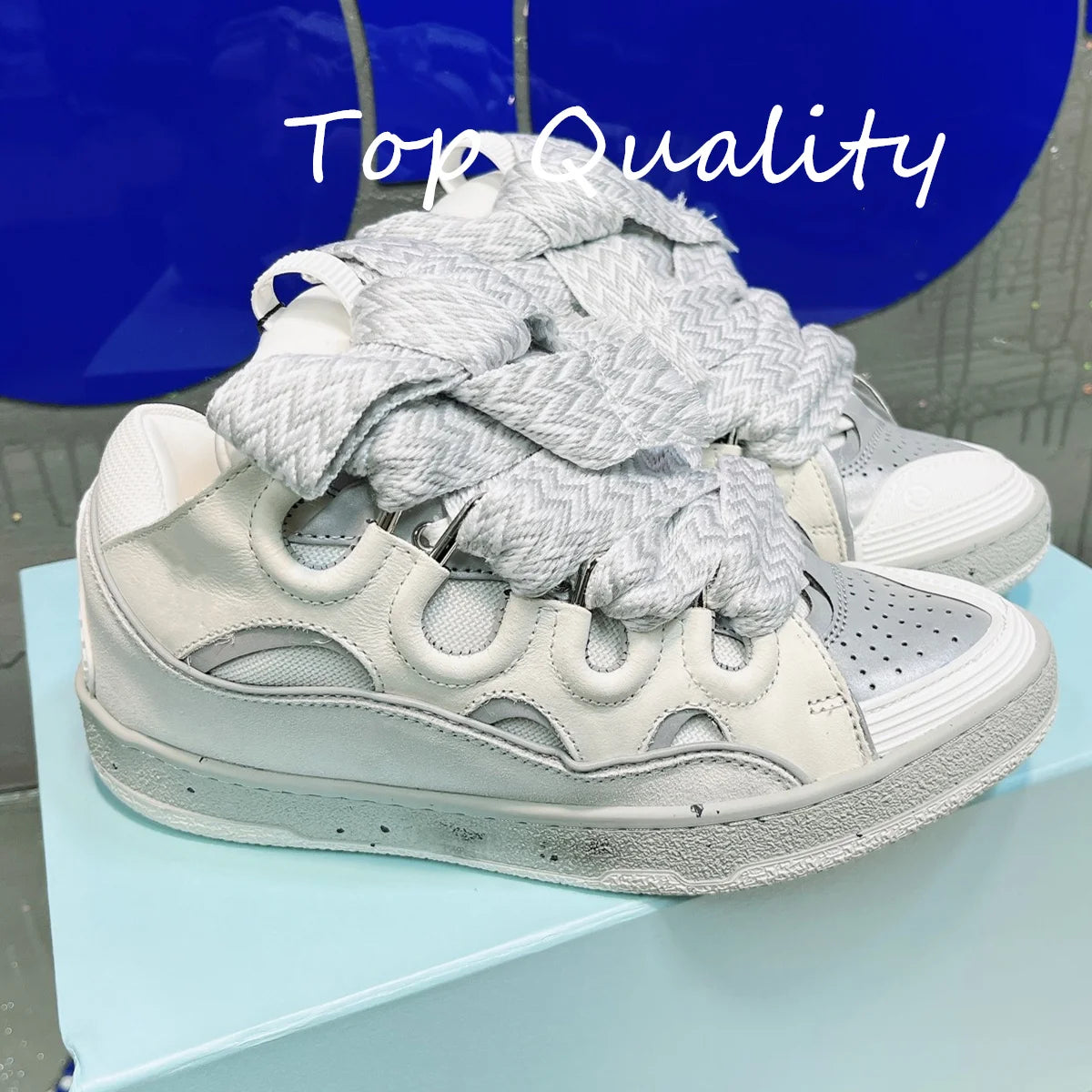 Men's Women's Casual Shoes sports shoes Thick tongue Colorful shoelace Matching  leather material Splicing color design