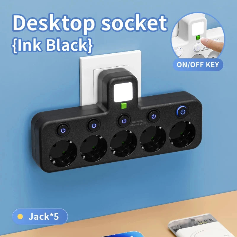 EU Socket Plug Outlet 5-Sockets Electrical Socket No Extension Cord With or without it USB Type-C Ports Two specifications