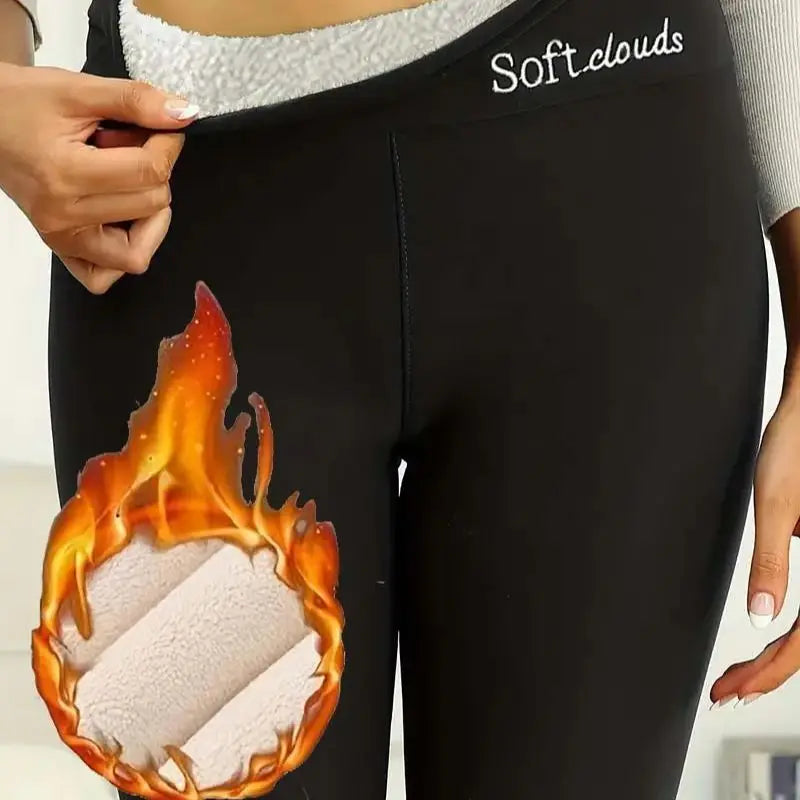 Plush Lined Warm And Cozy Sherpa Leggings For Women-Solid Color High Waist Skinny Long Pants Perfect For Winter Sports, Fitness,