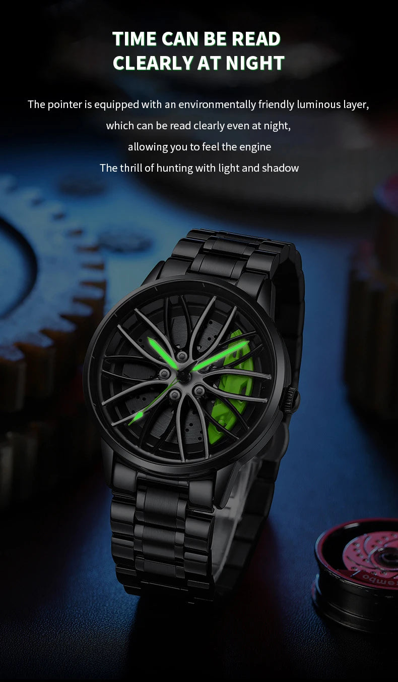 2024New Car Watch Rotating Dial Quartz Movement Stainless Steel VA AV VOOM Top Brand Sports Style Black Wrist Watch Reloj Hombre