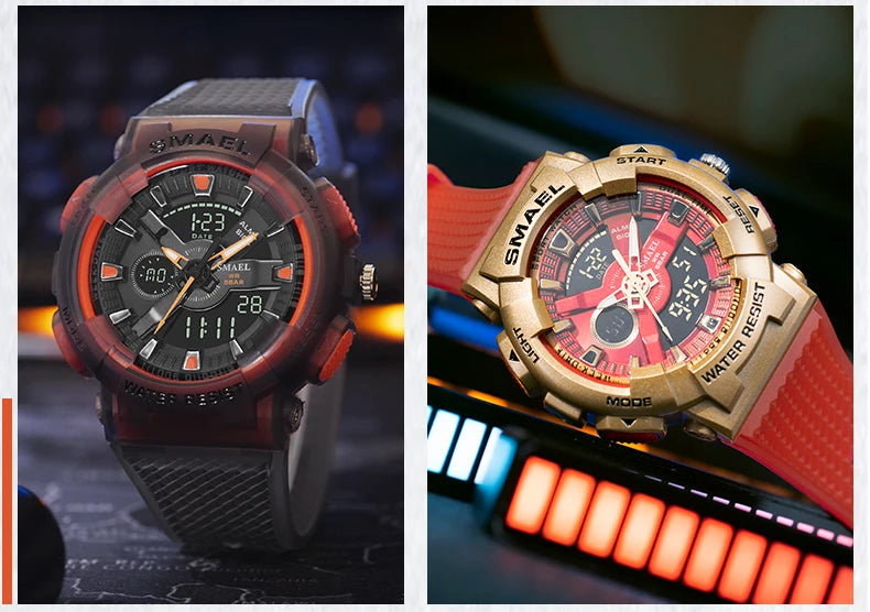 SMAEL Sport Digital Watch for Men Waterproof Sports Style Silicone Strap Stopwatch Shockproof Alarm Clock Male Quartz Wristwatch