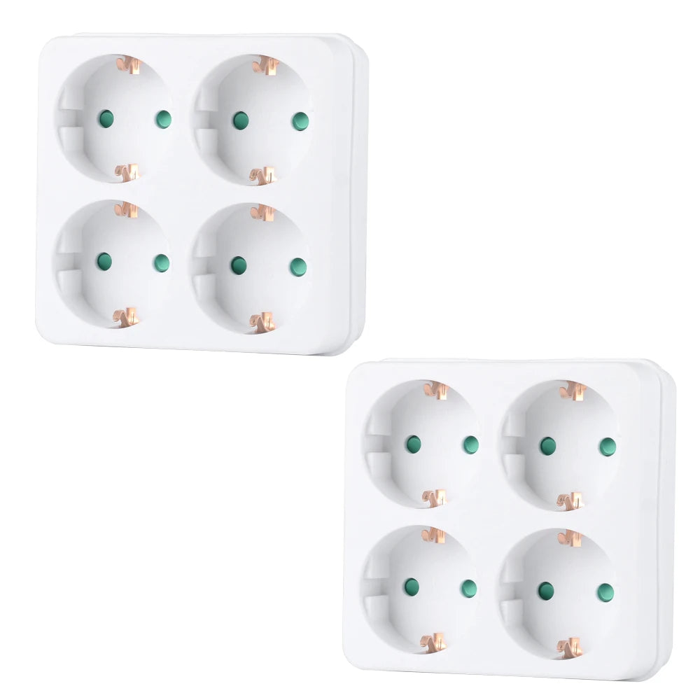 CILIA 1/2/4pcs EU Socket Extension Converter 4 Outlet Compact Square Design for Home,office  Use Travel Friendly,White