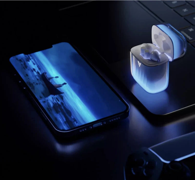 LIUP Night Light Quicksand Wireless Earphones AI Noise Reduction Luminous Transparent Glass Bluetooth 5.4 Muisc Gaming Headphone