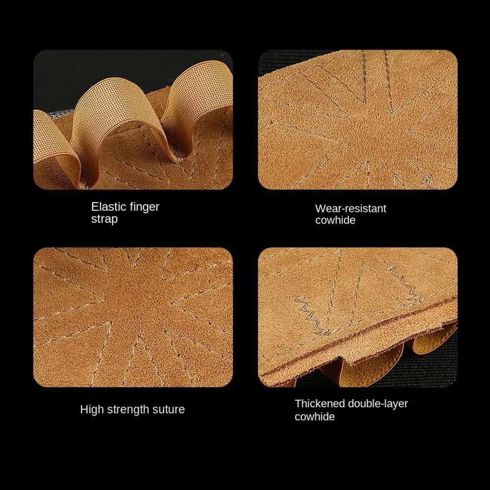 1Pair Leather Weight Lifting Training Gloves Palm Protection Breathable Gym Gloves Grips Anti-Skid Thicken