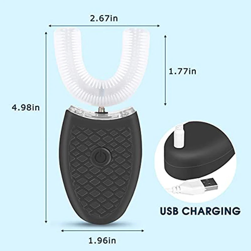 high quality travel portable Waterproof automatic u shape travel food grade silicone head adults kids electric toothbrush