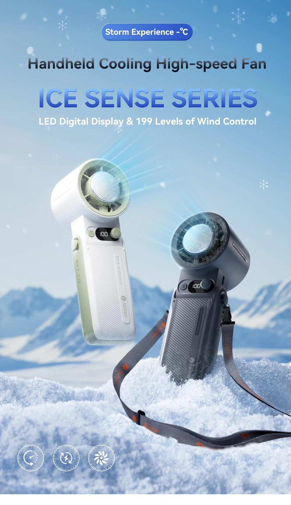 Portable Handheld fan Strong Wind 199 Gear Wind speed LED Digital Display Adjustable Turbo Portable Outdoor Handheld 8000mAh