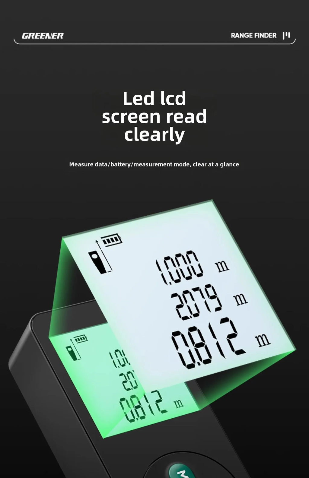 Handheld Laser Rangefinder with Green Red Infrared, Electronic Measuring Tool, High Precision Measuring Instrument