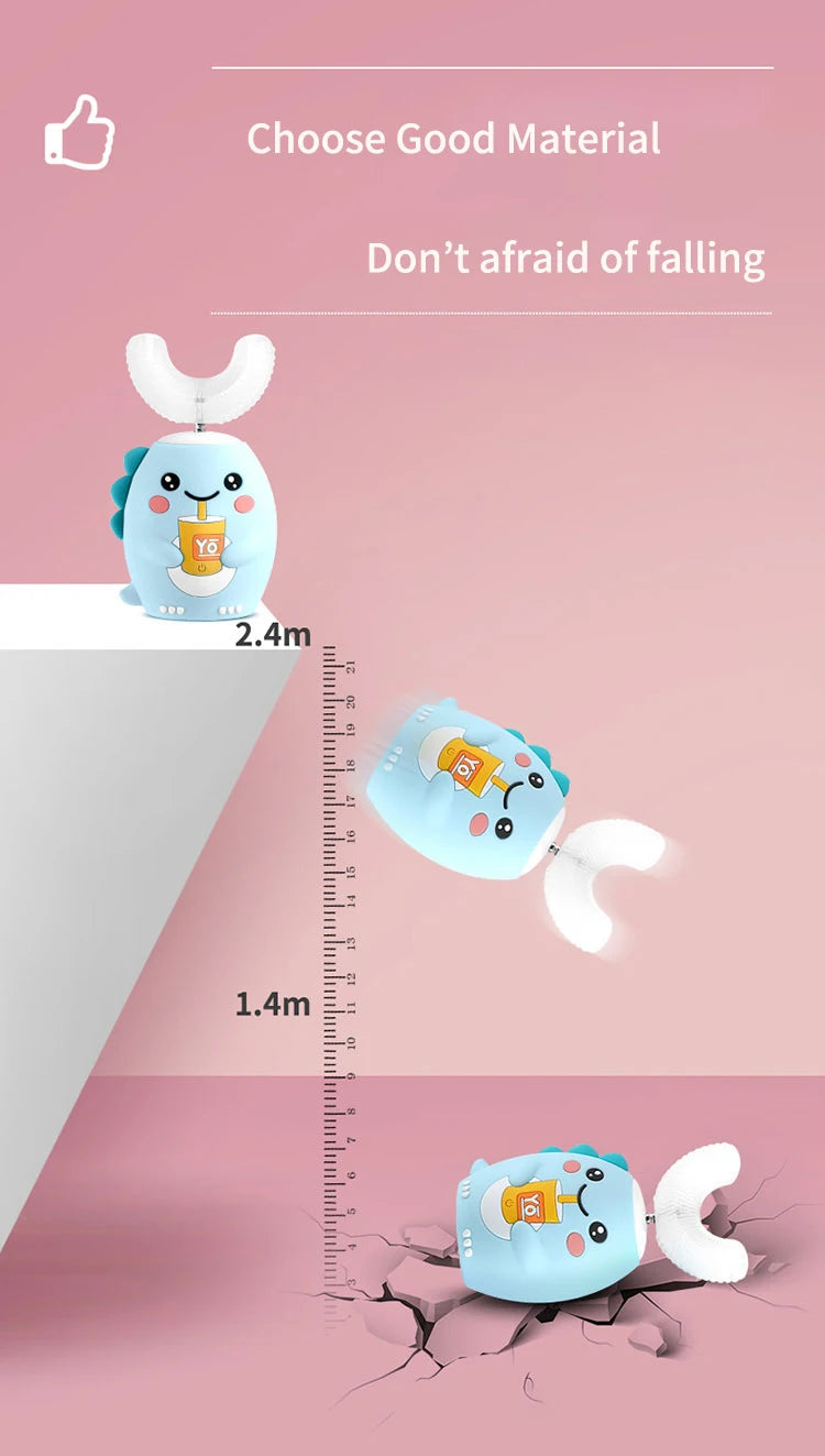 360° Sonic Electric Toothbrush for Kids Children U Shape Automatic Silicone Tooth Brush Smart Timer Rechargeable Blue Light IPX7