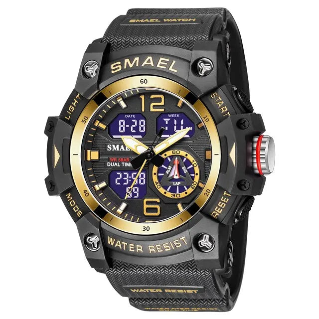 SMAEL Sport Watch Military Wristwatch for Men Alarm Stopwatch LED Digital Back Light Dual Time Display Waterproof Watch Men 8007
