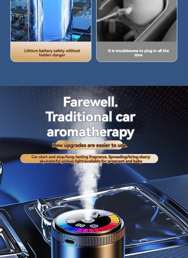 Smart Car Air Freshener Rechargeable Aroma Diffuser 5 Levels of Adjustable Intelligent  Diffuser Pickup Light Starry Sky Summit