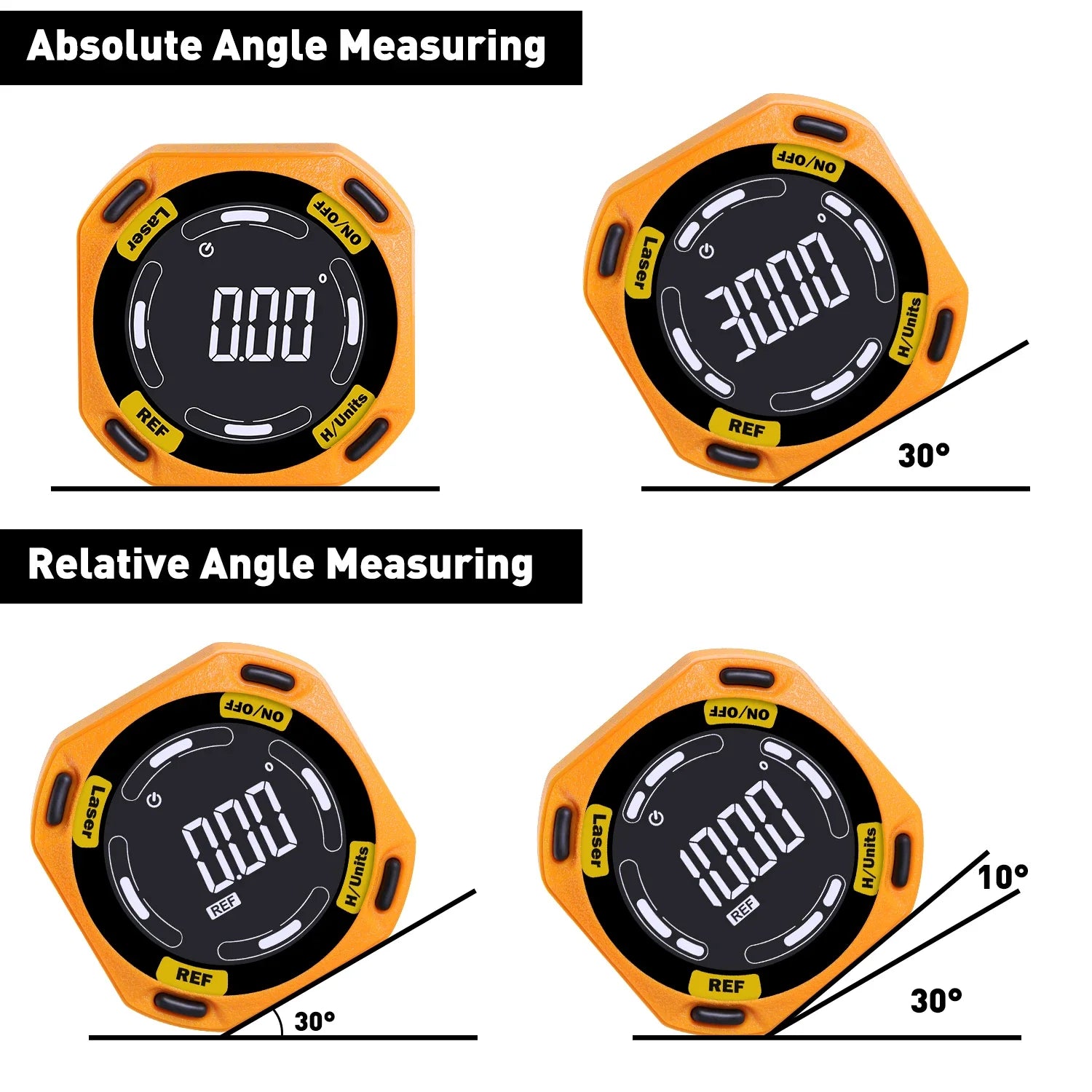 RZ Digital Inclinometer Laser Angle Finder  3-in-1 Line Protractor 4X90 Degree