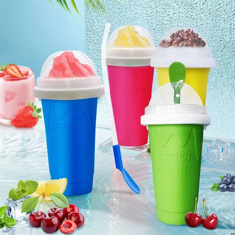 Quickly Make Smoothie Cups Large Capacity Homemade Smoothies Juice Ice Cream Milkshake Squeeze Bottle Cooling Cup with Spoon