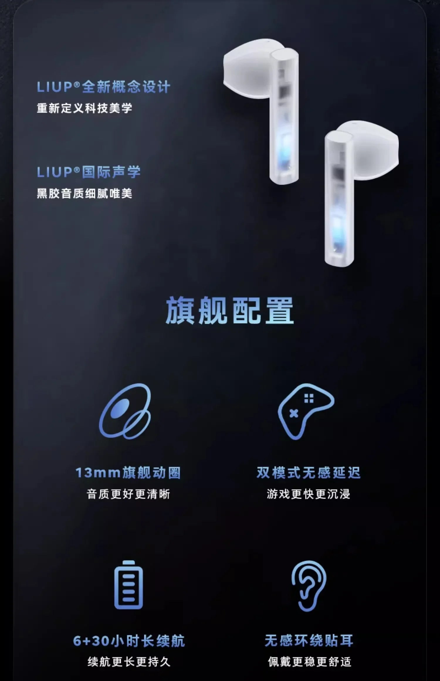 Liup Lp1 Bluetooth Wireless Earphone Luminous Quicksand Earbuds Custom Gaming  Low Latency Earphones Noise Reduction Headphones