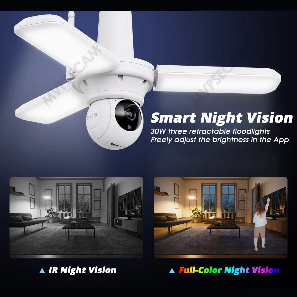 Smart 5MP WIFI Security Camera E27 Bulb Floodlight 2K HD Video Wireless Surveillance IP Cameras Wi-Fi PTZ Home CCTV Night Vision