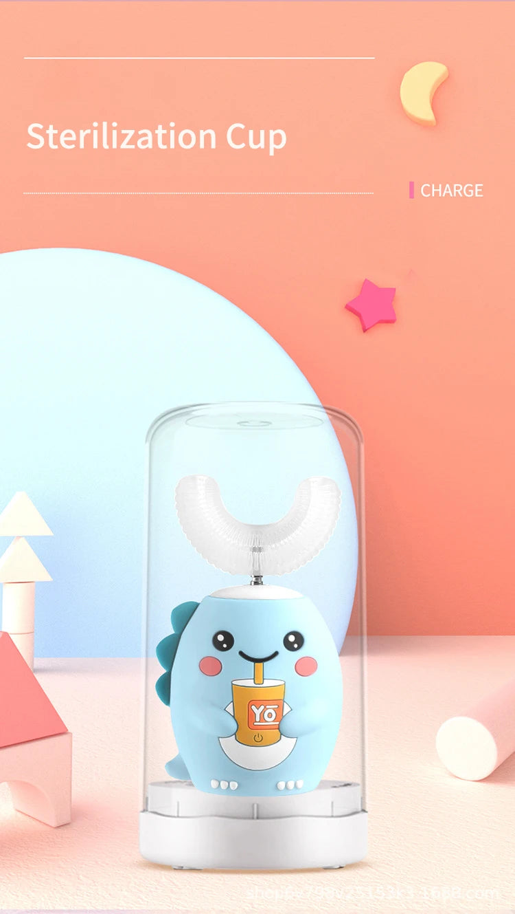 360° Sonic Electric Toothbrush for Kids Children U Shape Automatic Silicone Tooth Brush Smart Timer Rechargeable Blue Light IPX7