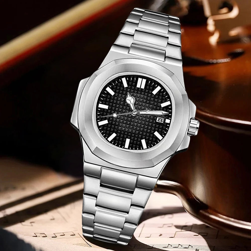 1PCS Silver Men's Watch Fashion Trend Simple Wind Strap Calendar Quartz Watch Suitable for Daily Clothing Matching Perfect Gift