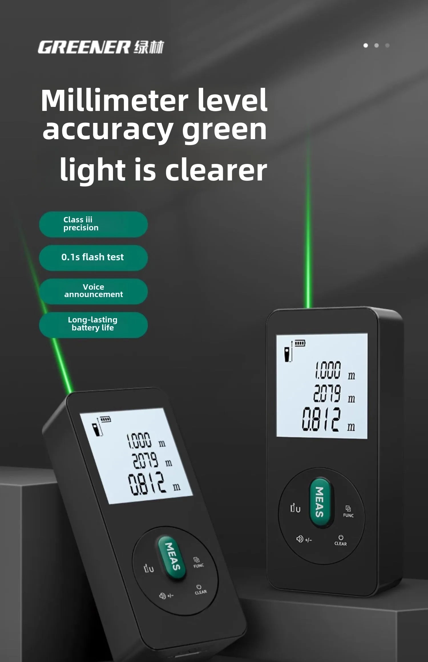 Handheld Laser Rangefinder with Green Red Infrared, Electronic Measuring Tool, High Precision Measuring Instrument