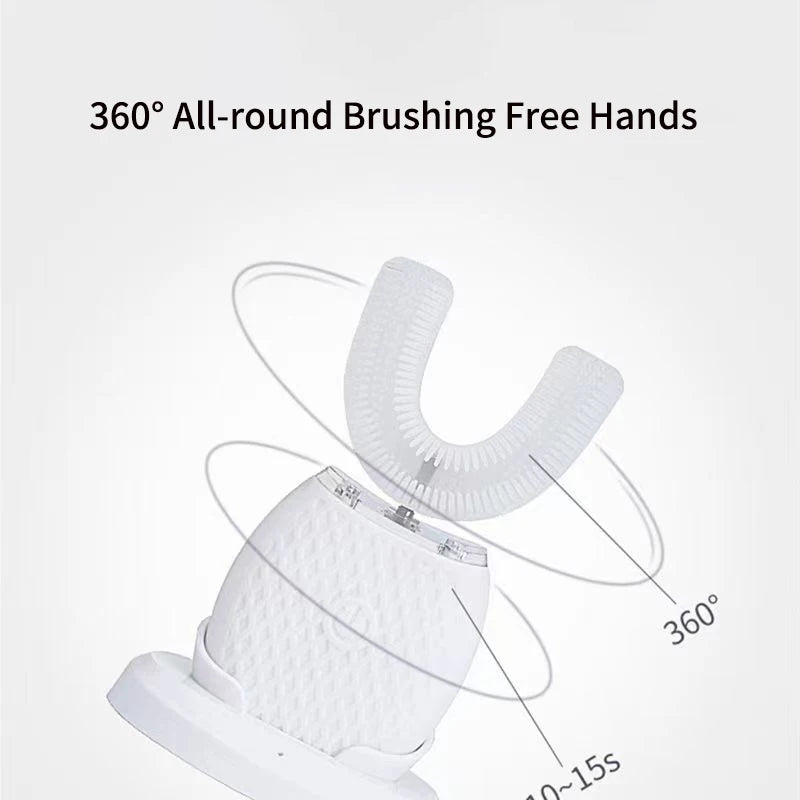 360° Ultrasonic Electric Toothbrush U Shaped for Adults Sonic Vibrations Tooth Brush with Charging Base Blue LED Light Whitening