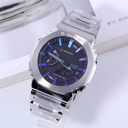 Sports Digital Electronic Unisex Watch Steel Strap Large Dial LED World Time All Hands Operational