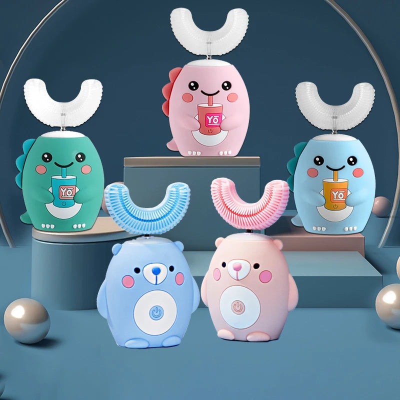 360° Sonic Electric Toothbrush U Shape Rechargeable for Kids Children Automatic Silicone Tooth Brush Smart Timer Blue Light IPX7