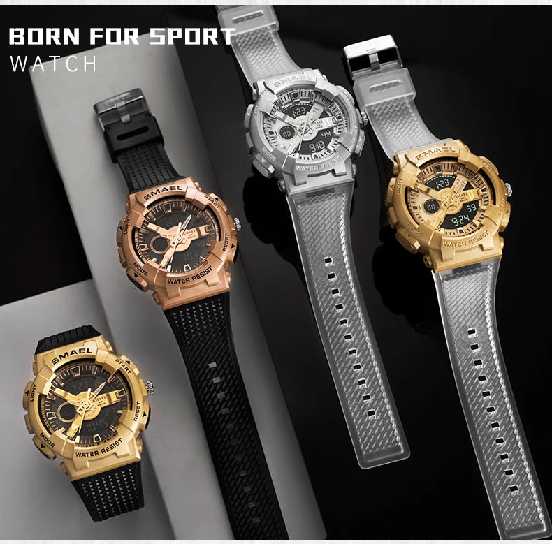 SMAEL Sport Digital Watch for Men Waterproof Sports Style Silicone Strap Stopwatch Shockproof Alarm Clock Male Quartz Wristwatch