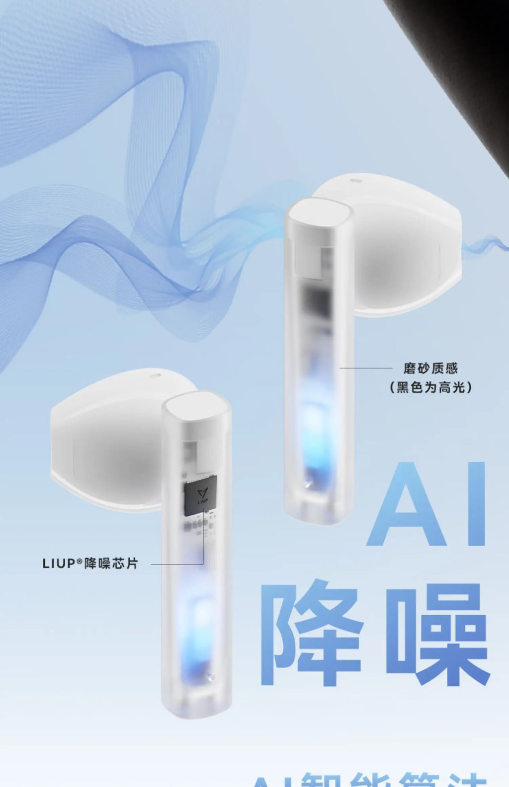 LIUP LP1 Luminous New Headphones Bluetooth Half in Ear Without Sensors Delay AI Active Noise Reduction  Dual Mode Switching Gift