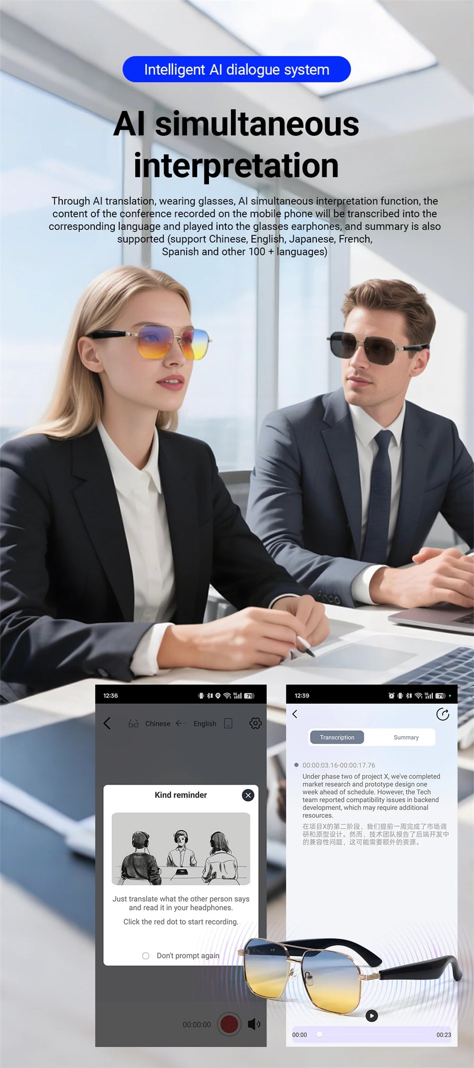2025 Smart Glasses Fashion Luxury Men Women Polygonal Eye Protection Sun Glasses Trendy Retro Driving Sports AI Goggle Shades